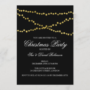 Invitation Noir de cordes dorées de Noël