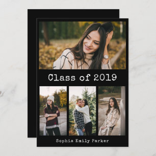 Invitation Noir de machine à écrire simple  Graduation Party 