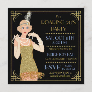 Invitation Noir de parties scintillantes d'or d'aileron des