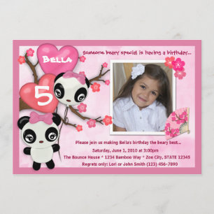 Invitation Noir de rose d'invitation d'anniversaire de panda