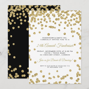 Invitation Noir d'entreprise de confettis d'or de dîner de