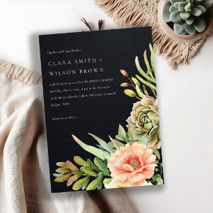 INVITATION NOIR DÉSERT BLEU SUCCULENT CACTI FOLIAGE MARIAGE
