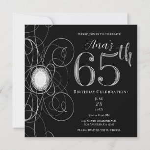 Invitation Noir & Diamant Argent 65 Fête des 65 ans