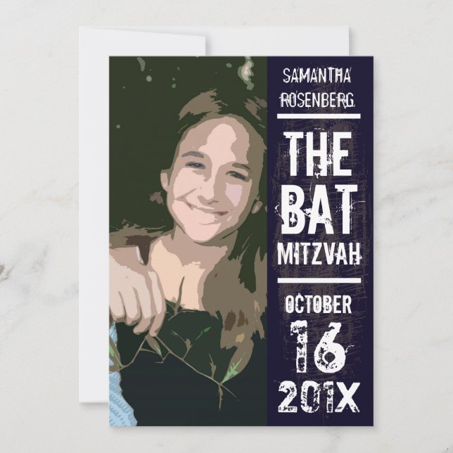 Invitation Noir d'invitation de photo de bat mitzvah de (Devant)