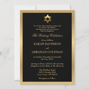Invitation Noir d'or Formel Mariage juif traditionnel