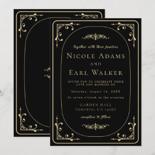 Invitation Noir Elegant Deco Gold Retro Mariage