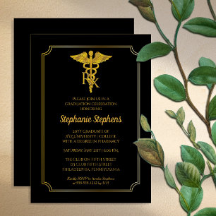 Invitation Noir élégant   Gold Rx Pharmacy Graduation Party