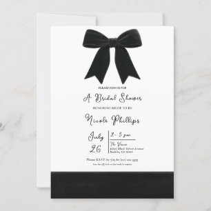 Invitation Noir Élégant Ruban en Velours Photo Mariage Cadeau