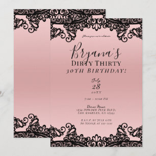Invitation Noir en Dentelle Sale 30 30e Anniversaire Rose Pêc