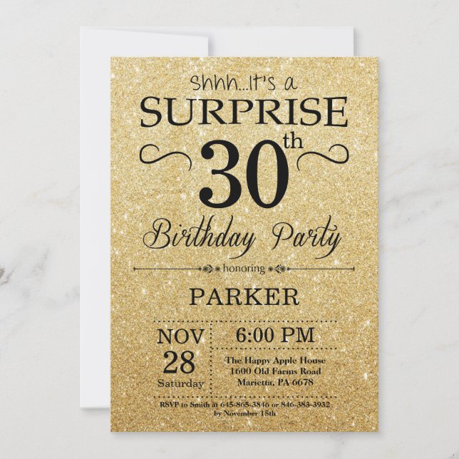 Invitation Noir et anniversaire de surprise de parties (Devant)