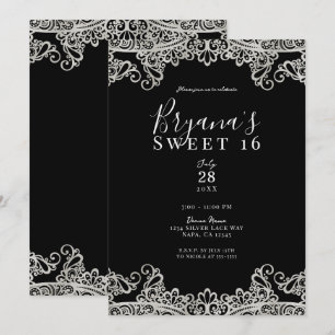 Invitation Noir et argent élégant, fête douce pour 16 ans