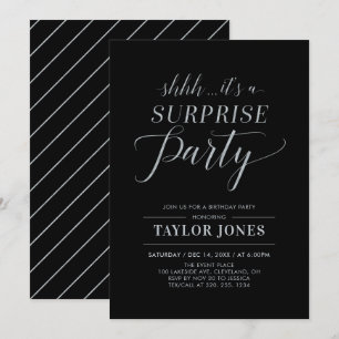 Invitation Noir et argent   Fête d'anniversaire surprise mode