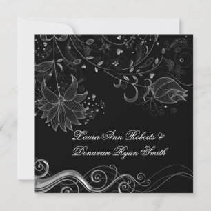Invitation Noir et Argent Orné de Floraisons Post Mariage