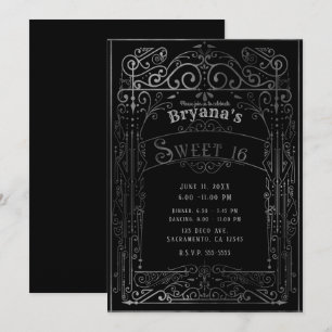 Invitation Noir et argent vintage victorien déco douce 16