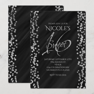 Invitation Noir et argenté faux Glam moderne SUCRÉ 16 Seize