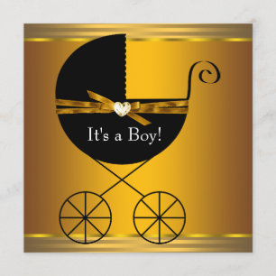 Invitation Noir et baby shower de garçons de chariot d'or