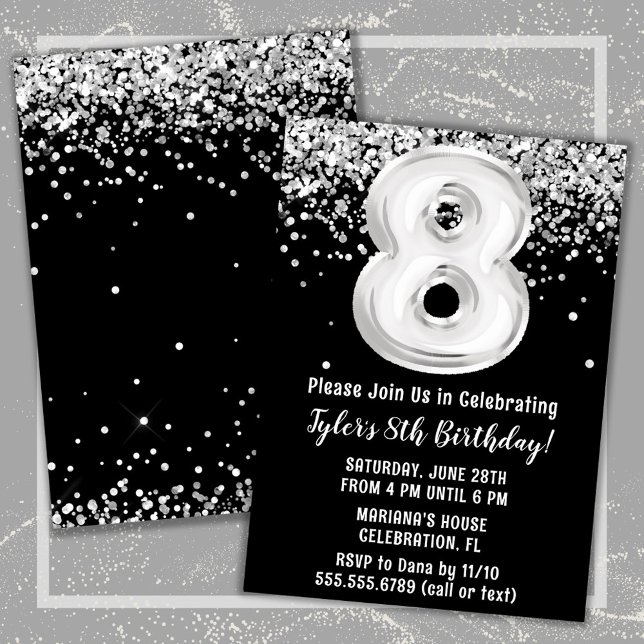 Invitation Noir et blanc 8e anniversaire (Créateur téléchargé)