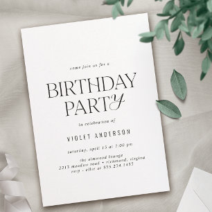 Invitation Noir et blanc   Anniversaire simple et moderne