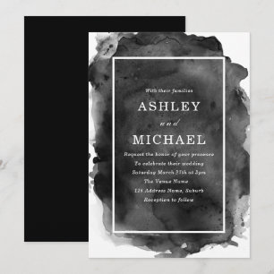 Invitation Noir et blanc Aquarelle Splash Mariage moderne
