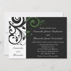 Invitation Noir et blanc avec accentuation de l'onde verte