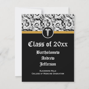 Invitation Noir et blanc Caduceus Médicale School Graduation