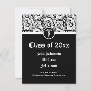 Invitation Noir et blanc Caduceus Médicale School Graduation