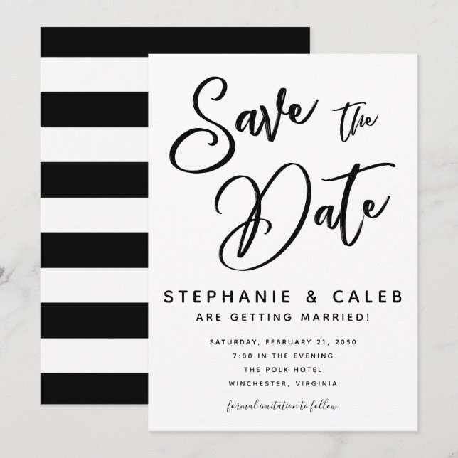 Invitation Noir et blanc classique Enregistrer la date (Devant / Derrière)