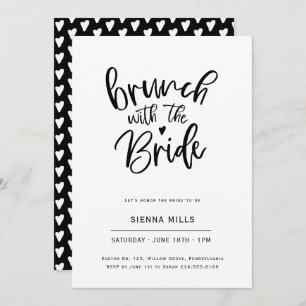 Invitation Noir et Blanc Coeurs Calligraphie Brunch nuptial