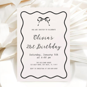 Invitation Noir et blanc Coquette Bow fête d'anniversaire