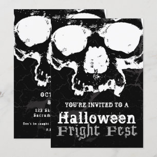 Invitation Noir et blanc crâne Grungy Halloween Fright Party