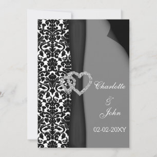 Invitation Noir et blanc Damas FAUX ruban diamant design