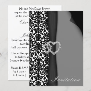 Invitation Noir et blanc Damas FAUX ruban diamant design
