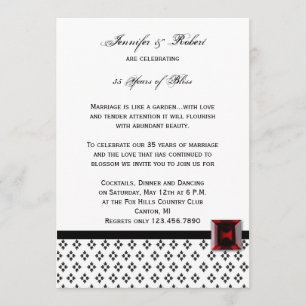 Invitation Noir et Blanc Damask Rubis Anniversaire