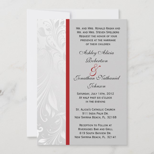 Invitation noir et blanc de mariage damassé (Devant)