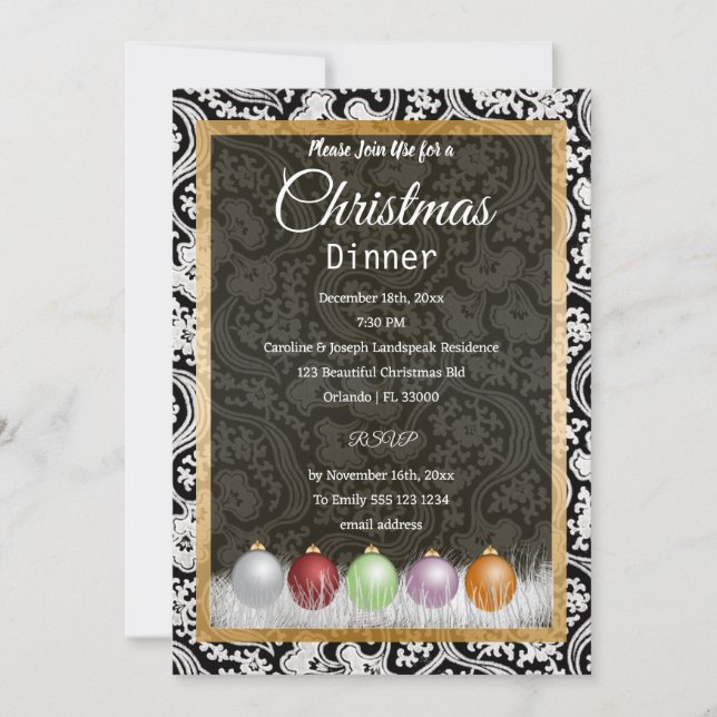 Invitation Noir et blanc dentelle Noël (Devant)