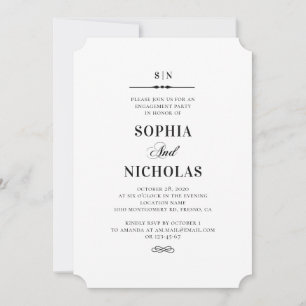 Invitation Noir et blanc élégant fiançailles simple