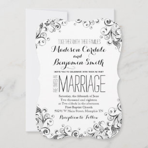 Invitation Noir et Blanc Elégant Mariage Flourish Invite