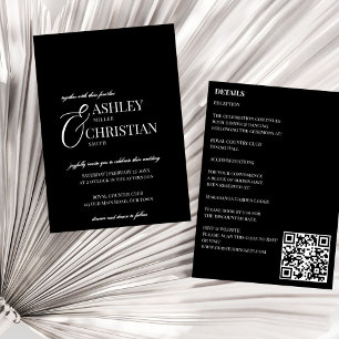Invitation Noir et blanc élégant simple tout en un mariage