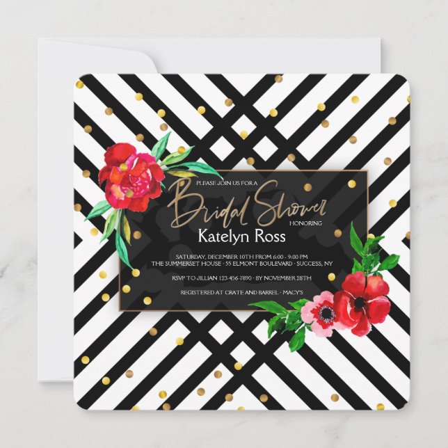 Invitation Noir et Blanc Floral (Devant)