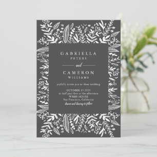 Invitation Noir et blanc Floral Line Art Moderne Mariage