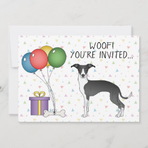 Invitation Noir et Blanc Italien Greyhound Chien Anniversaire