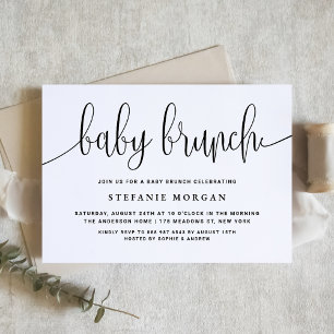 Invitation Noir et blanc jolie calligraphie Bébé Brunch