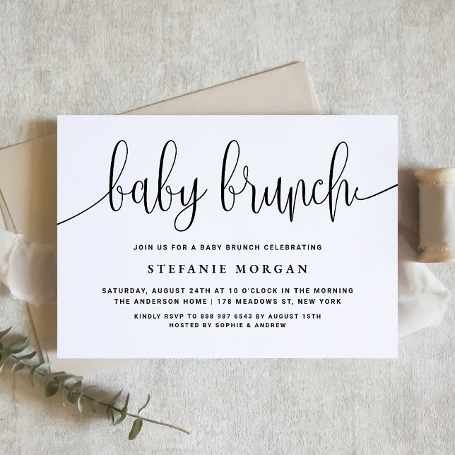 Invitation Noir et blanc jolie calligraphie Bébé Brunch (Créateur téléchargé)