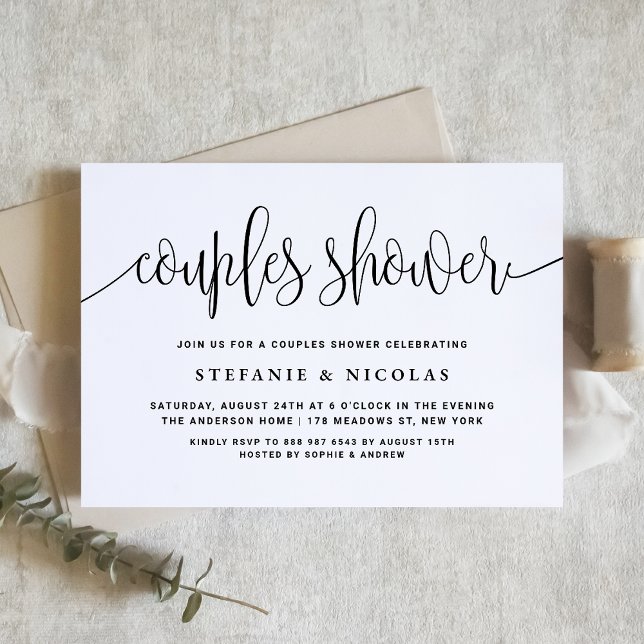Invitation Noir et blanc Jolie Calligraphie Couples Douche (Créateur téléchargé)