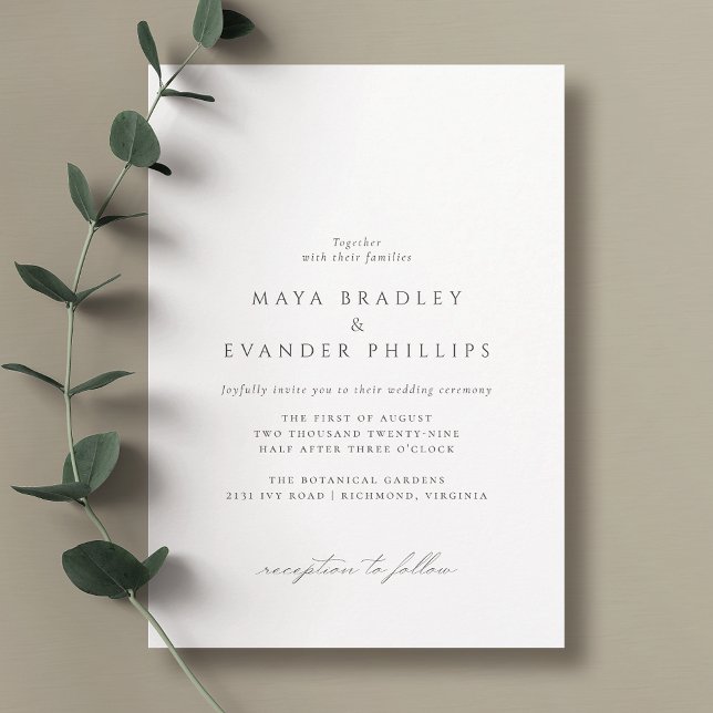 Invitation Noir et blanc | Mariage classique minimaliste Airy (Créateur téléchargé)