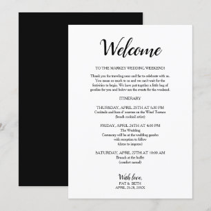 Invitation Noir et blanc Mariage moderne Week-end Itinéraire