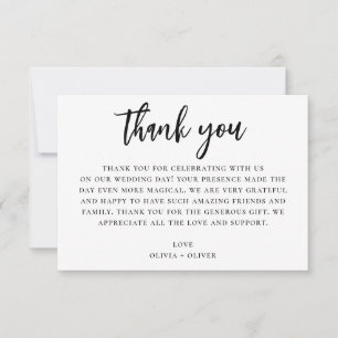 Invitation Noir et blanc merci. Note mariage moderne