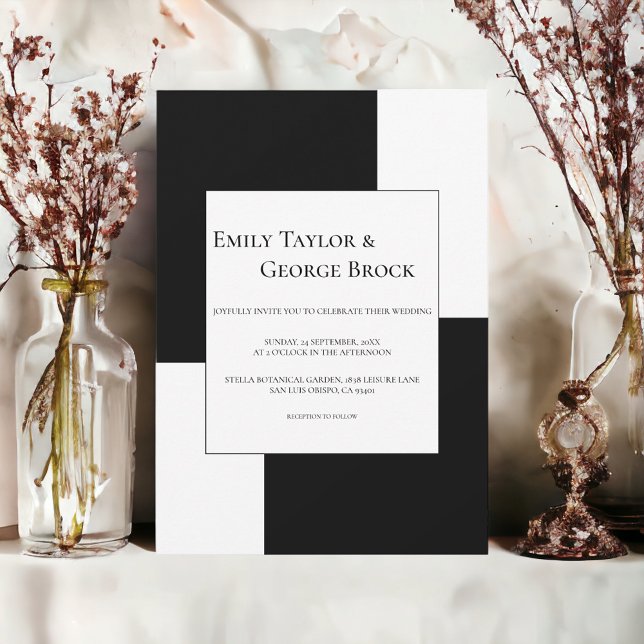 Invitation Noir Et Blanc Minimal Chic Simple Mariage moderne (Créateur téléchargé)