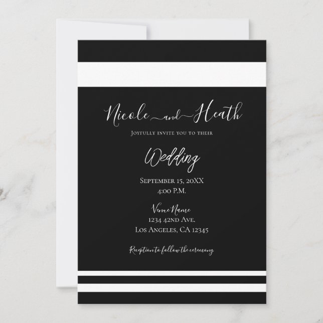 Invitation Noir et blanc minimal Mariage chic minimal (Devant)
