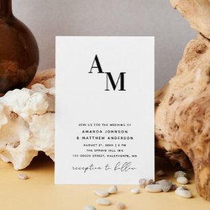 Invitation Noir et blanc minimaliste mariage détails du code 